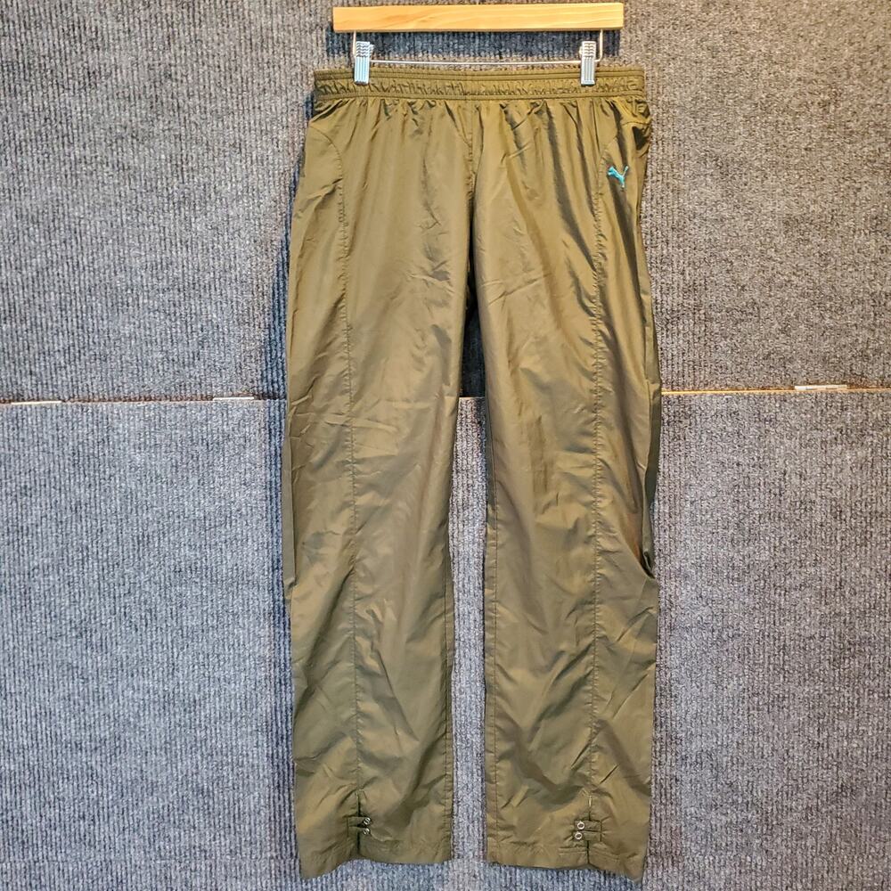 Puma Olive Green Track Pants Womens Large Athletic Windbreaker Joggers